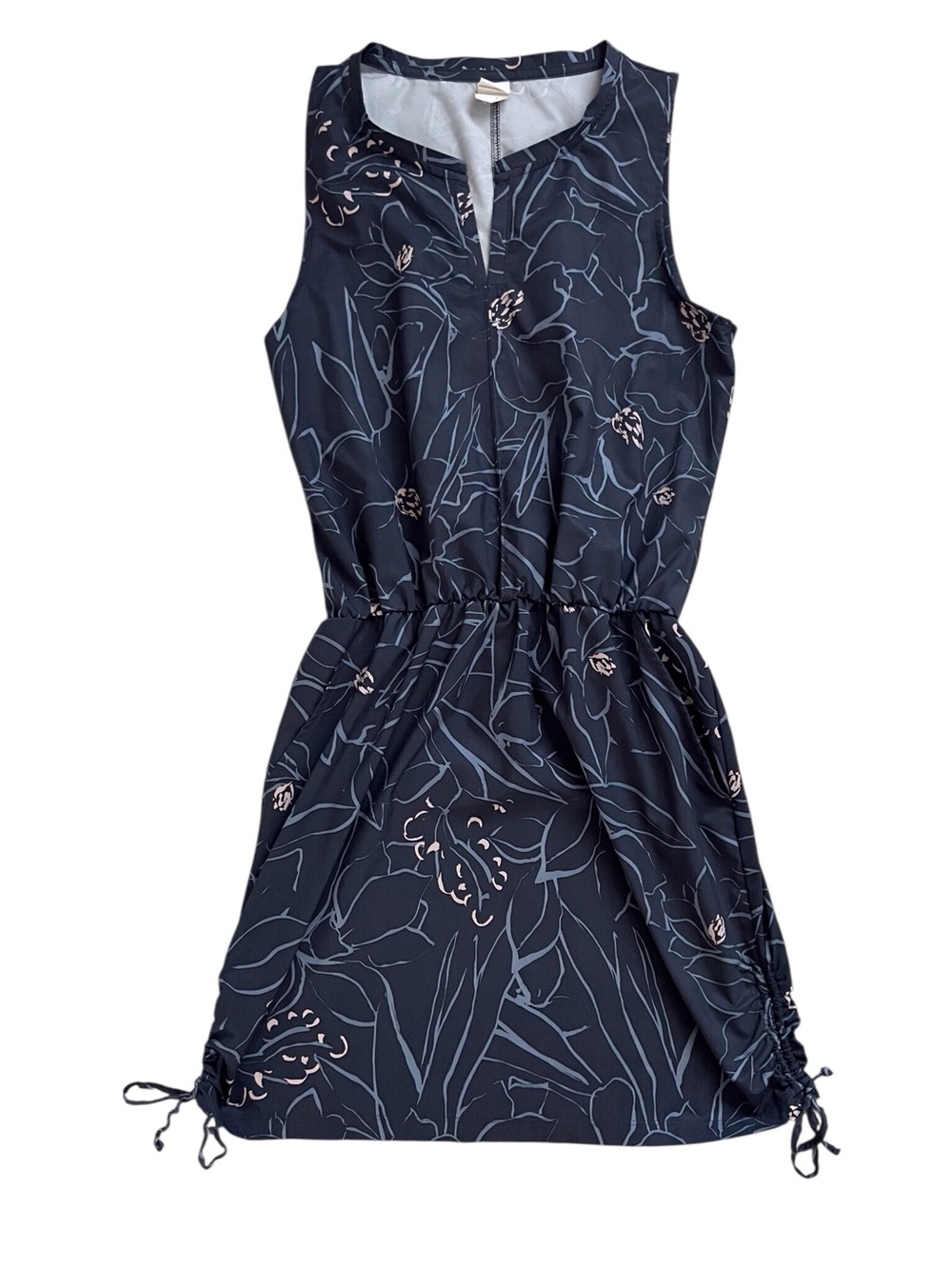 Lole Athletic Neck Dress Casual Grey Blue Floral Sporty Activewear Feminine Smal
